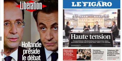 The Sarkozy-Hollande presidential debate on the covers of French newspapers...