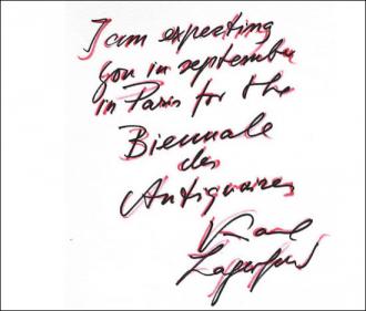 Karl Lagergeld's invitation card to the Biennale des Antiquaires...