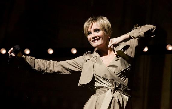 Patricia Kaas in her ivory imperméable... Photo by ABACA...